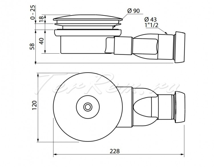 Сифон с мембраной для душевого поддона Wirquin CZR-03-90 (сухой ...