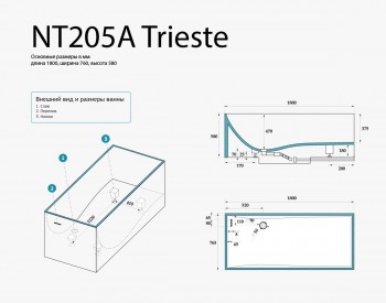 ����� �� �������������� ����� NT Bagno Trieste (1800x760x580 ��) ���. NT205�