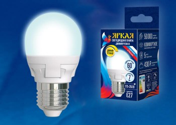 ����� ������������ ����������� Uniel (�����)  E27 7w 4000k �������  ul-00004301 ���. LED-G45 7W/4000K/E27/FR/DIM PLP01WH
